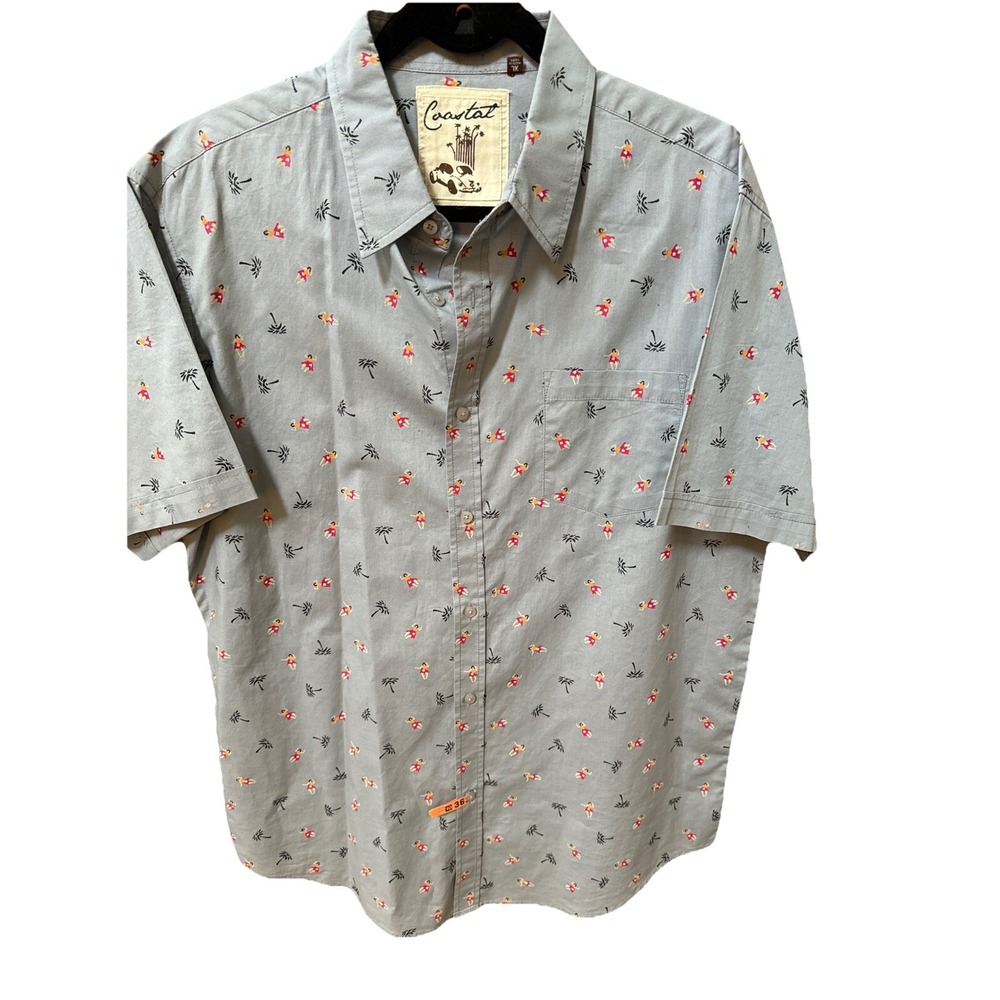 Coastal‎ Casual Button Up Down Shirt Gray Size XL Hawaiian Shirt